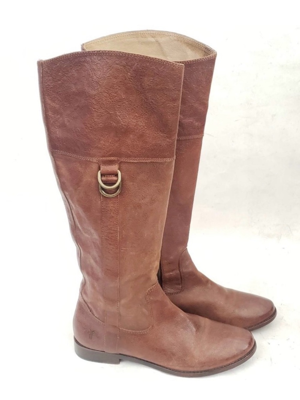 Frye Anna D Ring Knee High Riding Boots Hammered Leather